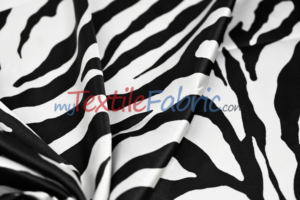 Animal Zebra Satin Fabric | Soft Satin Zebra Charmeuse Fabric | 60" Wide | Multiple Colors |