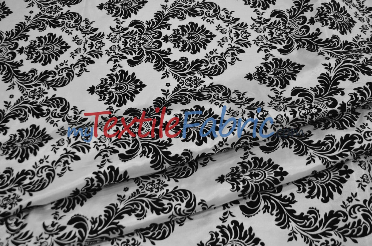 Damask Flocking Taffeta | Flocking Velvet Damask on Taffeta Fabric | 60" Wide | Curtains, Apparel, Cosplay, Costume, Decor | Fabric mytextilefabric Yards White Black Damask