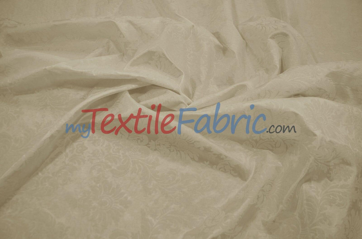 Damask Flocking Taffeta | Flocking Velvet Damask on Taffeta Fabric | 60" Wide | Curtains, Apparel, Cosplay, Costume, Decor | Fabric mytextilefabric Yards Ivory on Ivory Damask