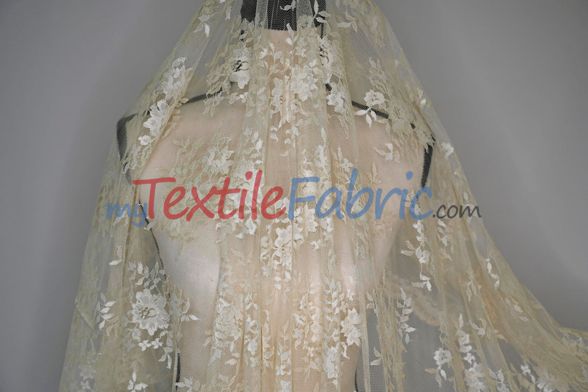 Chantilly Lace Fabric | 52” Wide | Elegant Floral Lace for Bridal & Formalwear