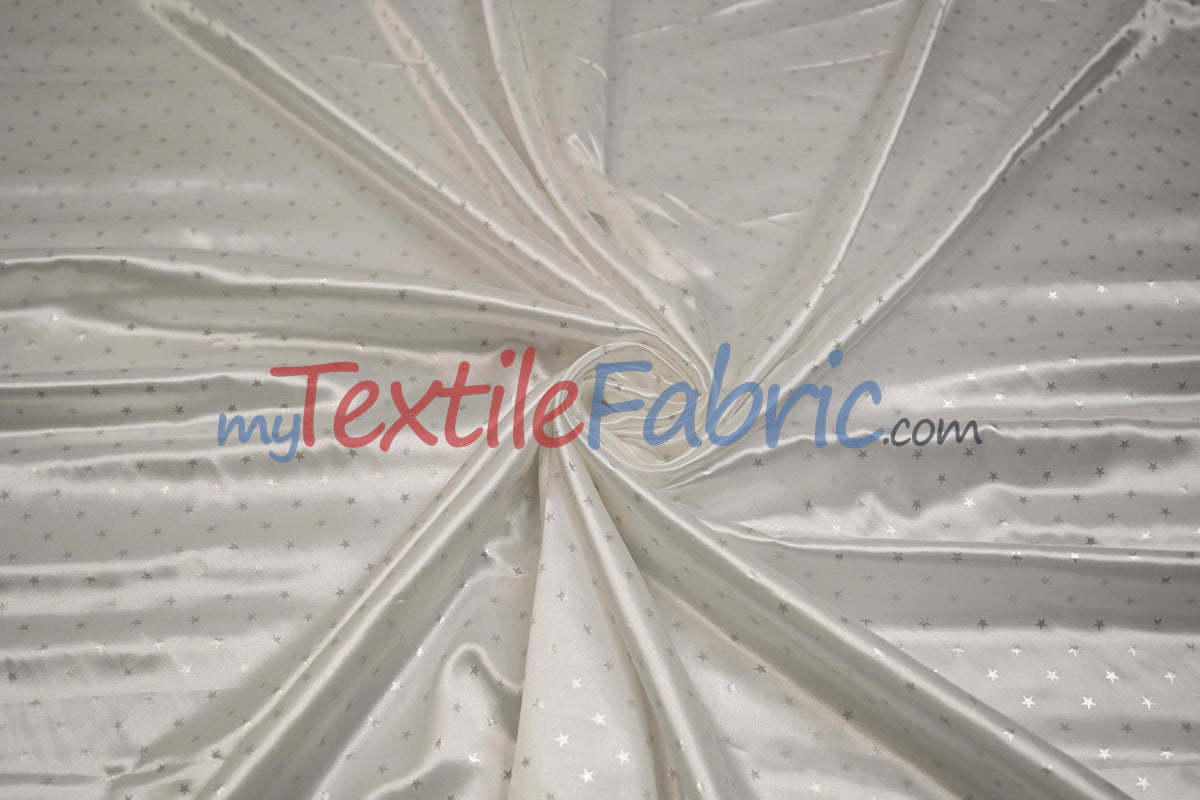 Mini Star Silky Satin Fabric | Soft Mini Star Charmeuse Fabric | 60" Wide | White Pink Mint |