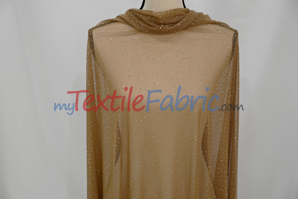 Rhinestone Stretch Power Mesh Fabric | Iridescent Crystal Embellished | Soft & Lightweight | 58″ Wide | Ideal for Dancewear & Costumes