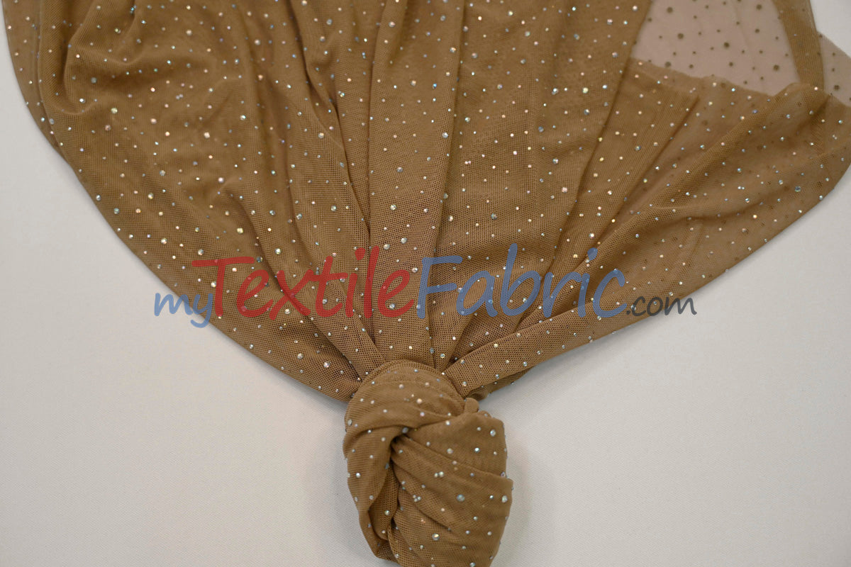 Rhinestone Stretch Power Mesh Fabric | Iridescent Crystal Embellished | Soft & Lightweight | 58″ Wide | Ideal for Dancewear & Costumes