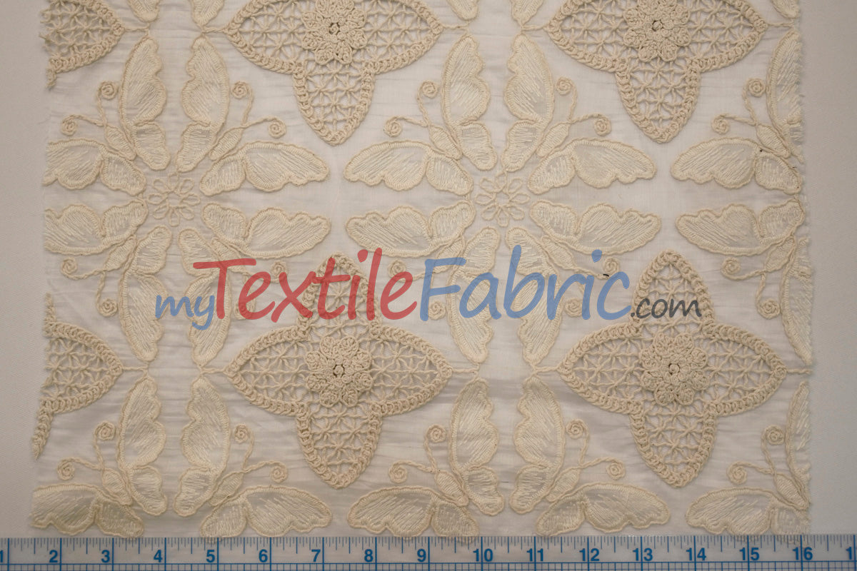 Butterfly Embroidery Cotton Fabric | Intricate Embroidery | 100% Cotton | 52–54" Wide