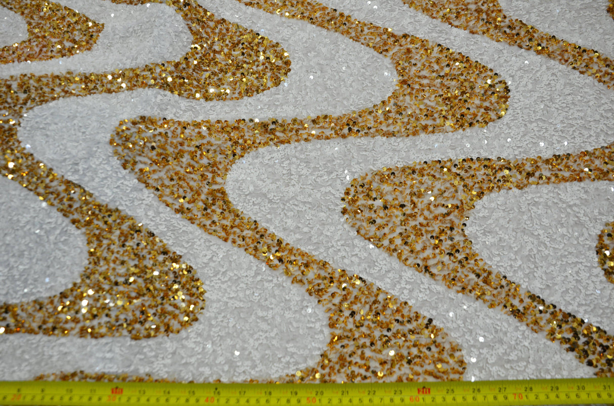 Sequins Velvet Wave | Sequins on Plush Spandex Velvet | 60" Wide | Multiple Colors | Two Tone Sequins Velvet My Textile Fabric Yards Gold White
