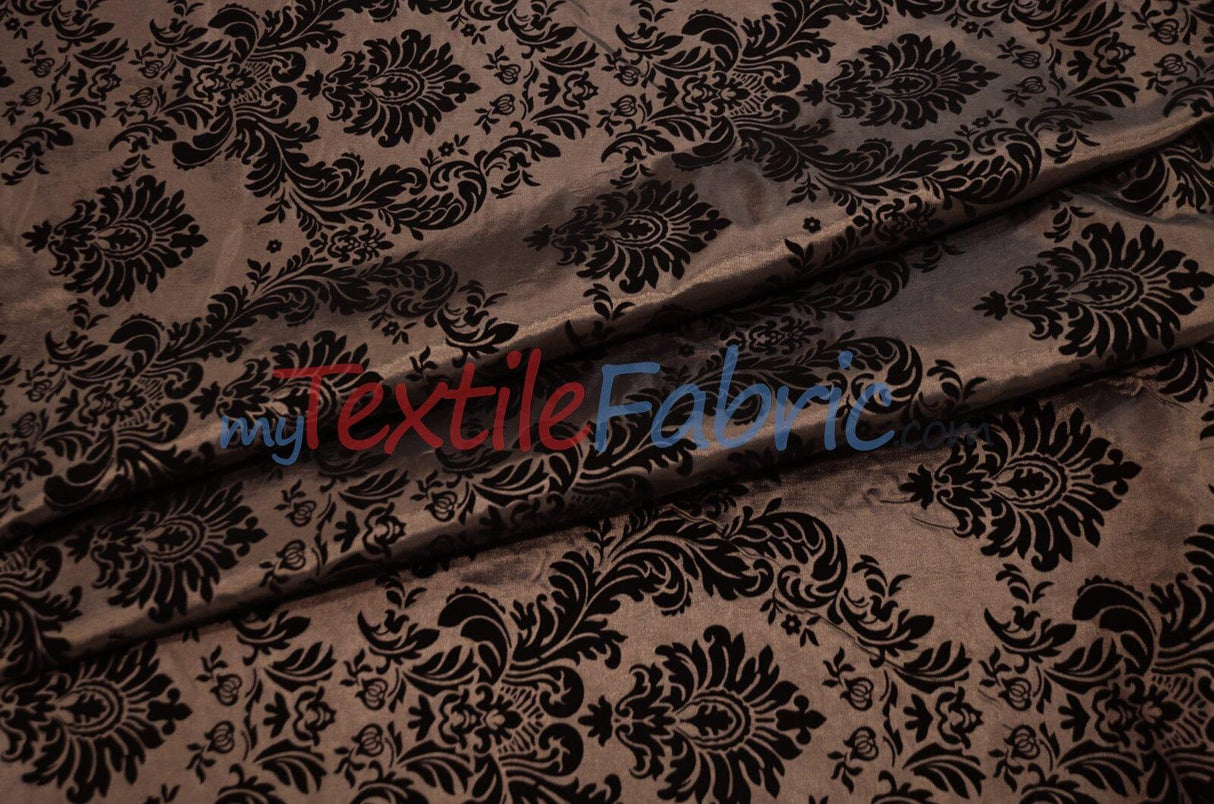 Damask Flocking Taffeta | Flocking Velvet Damask on Taffeta Fabric | 60" Wide | Curtains, Apparel, Cosplay, Costume, Decor | Fabric mytextilefabric Yards Brown Damask