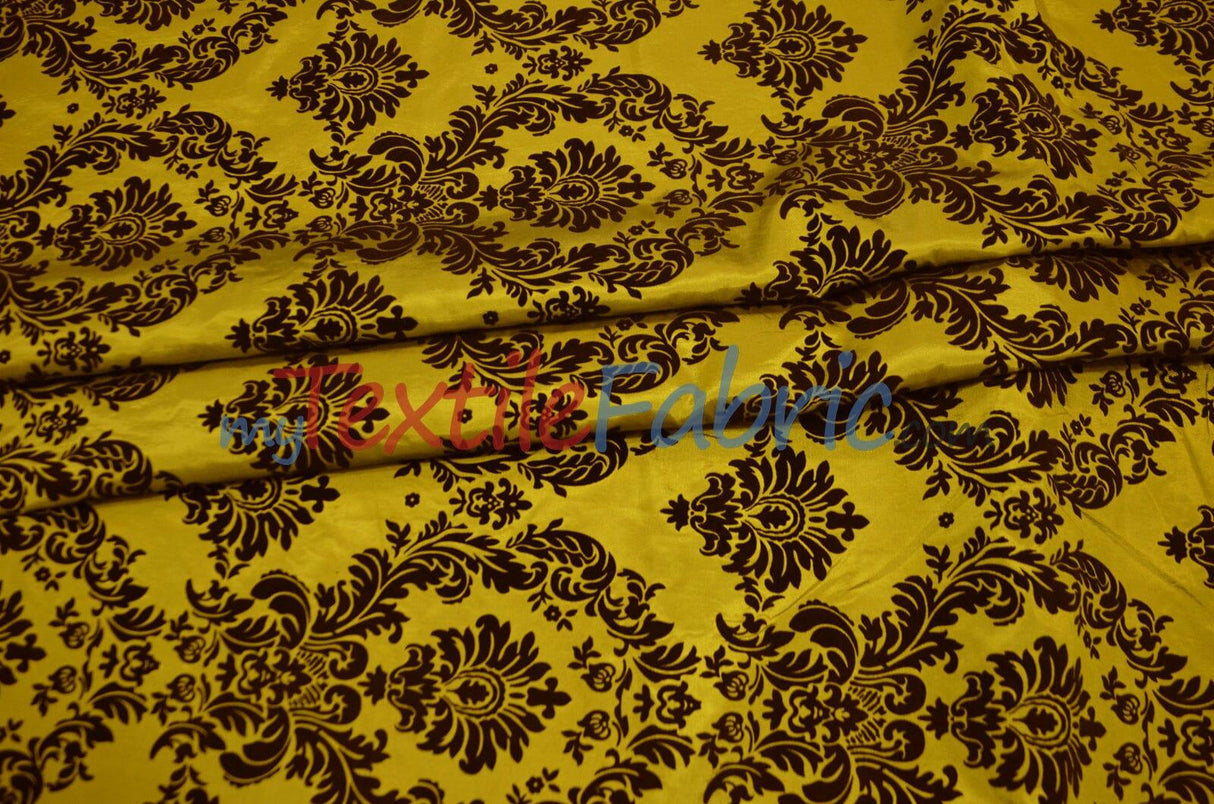 Damask Flocking Taffeta | Flocking Velvet Damask on Taffeta Fabric | 60" Wide | Curtains, Apparel, Cosplay, Costume, Decor | Fabric mytextilefabric Yards Yellow Damask