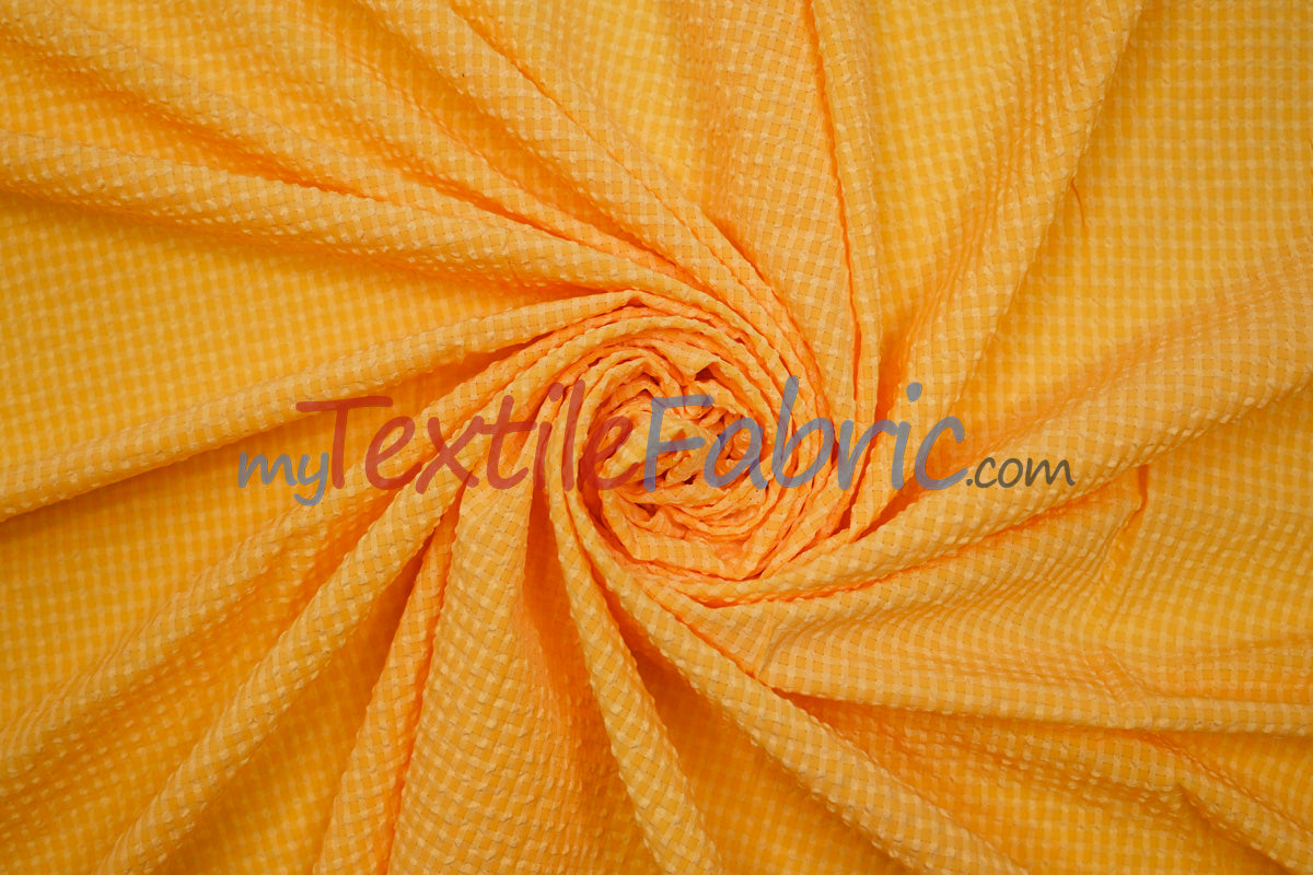 Gingham Seersucker Fabric | 100% Polyester | Mechanical Stretch | 57/59" Wide | Lightweight 115 GSM