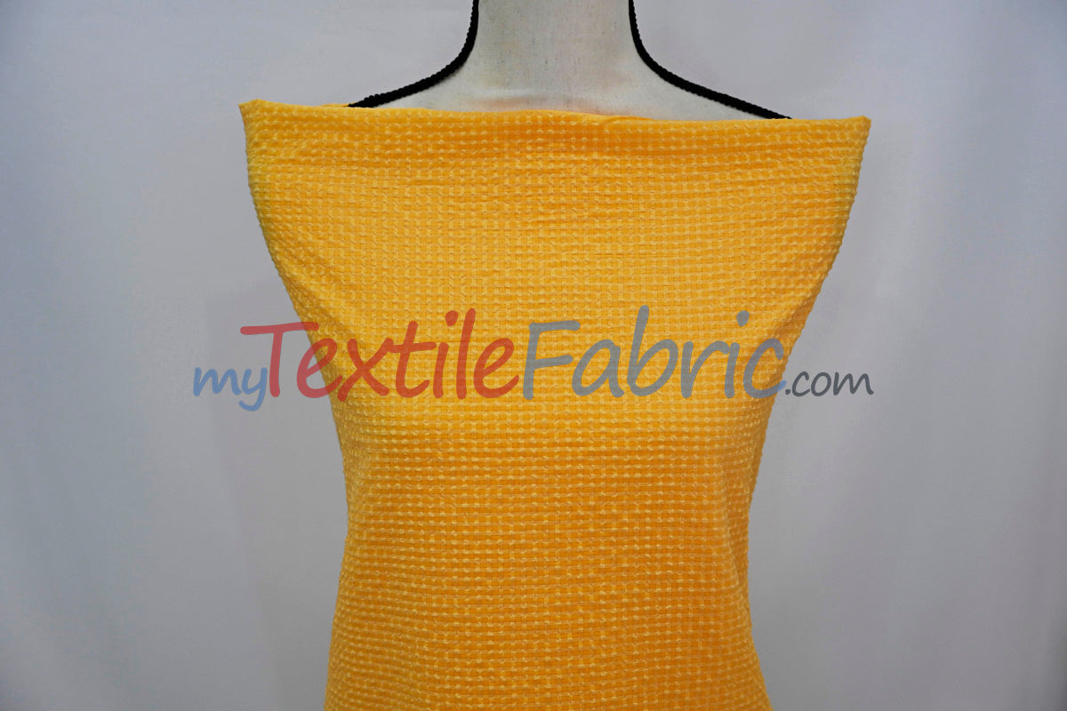 Gingham Seersucker Fabric | 100% Polyester | Mechanical Stretch | 57/59" Wide | Lightweight 115 GSM