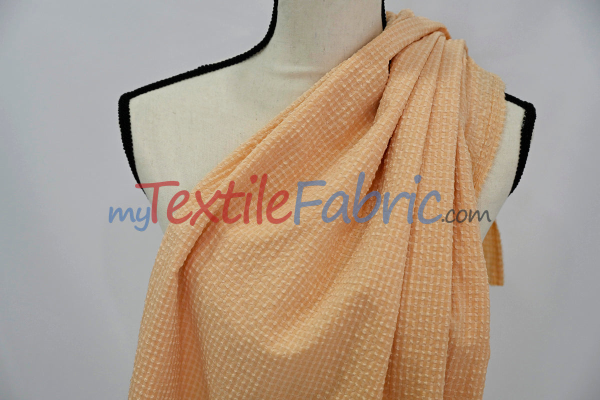 Gingham Seersucker Fabric | 100% Polyester | Mechanical Stretch | 57/59" Wide | Lightweight 115 GSM