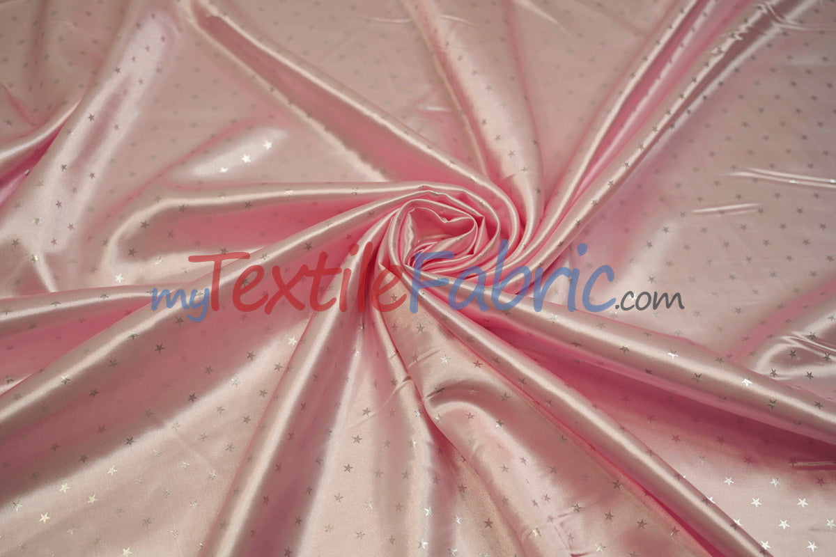 Mini Star Silky Satin Fabric | Soft Mini Star Charmeuse Fabric | 60" Wide | White Pink Mint |