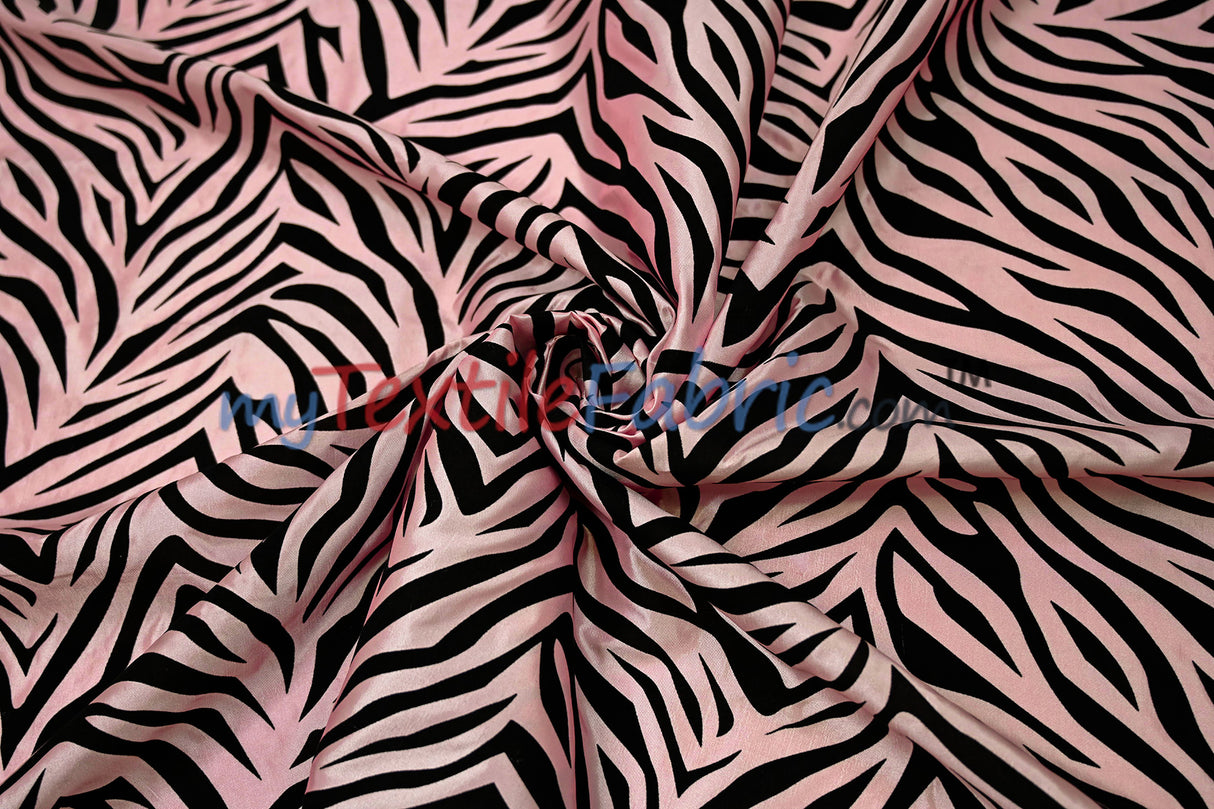 Zebra Flocking Taffeta | Flocking Velvet Zebra on Taffeta Fabric | 60" Wide | Curtains, Apparel, Cosplay, Costume, Decor |