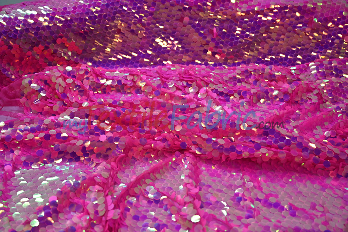 Fish Scale Paillette Sequins Fabric | 9mm Sequins Fabric | 52" Wide | Multiple Colors |