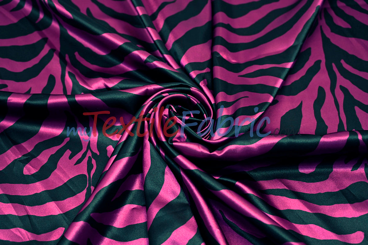 Animal Zebra Satin Fabric | Soft Satin Zebra Charmeuse Fabric | 60" Wide | Multiple Colors |