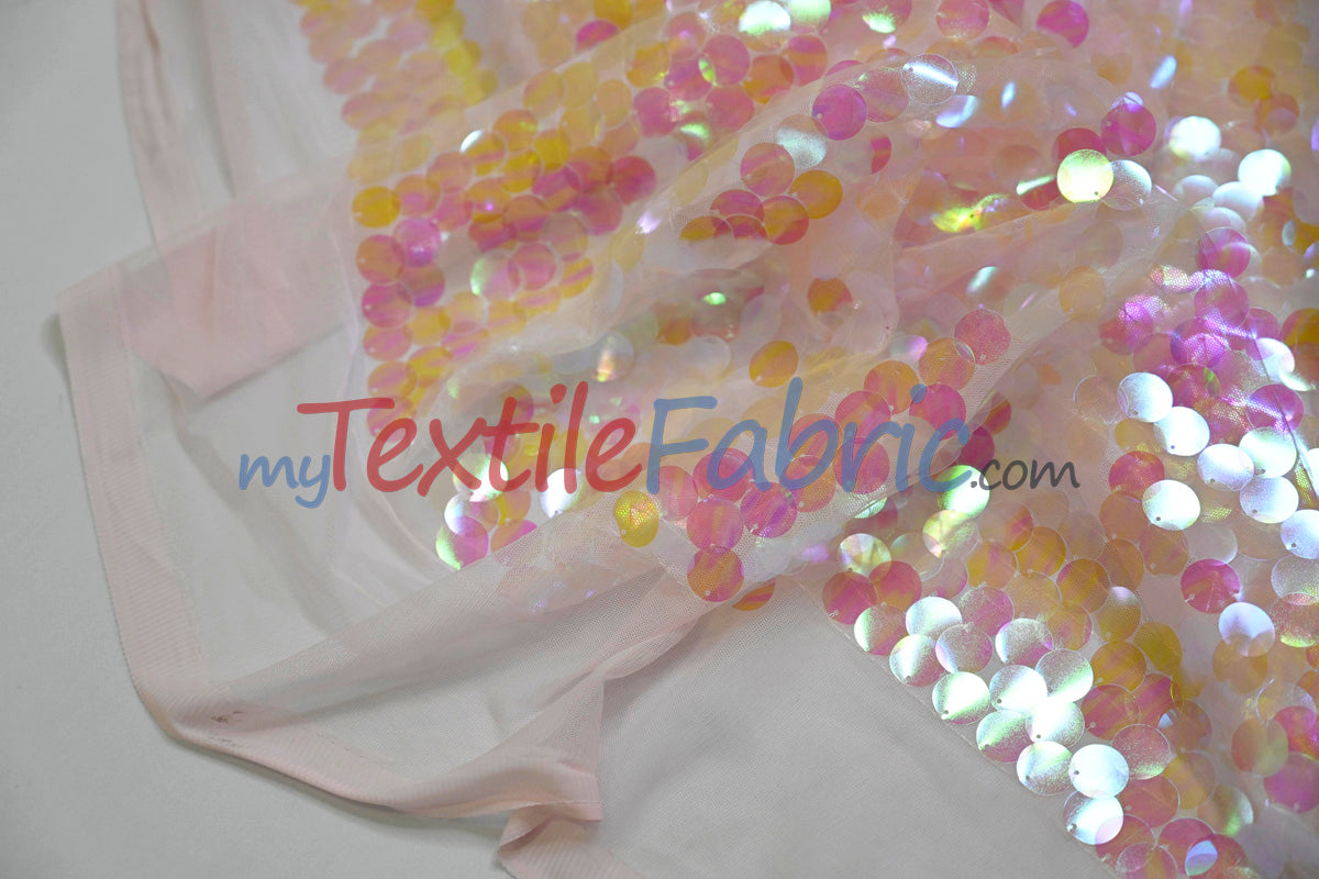 Fish Scale Paillette Sequins Fabric | 9mm Sequins Fabric | 52" Wide | Multiple Colors |