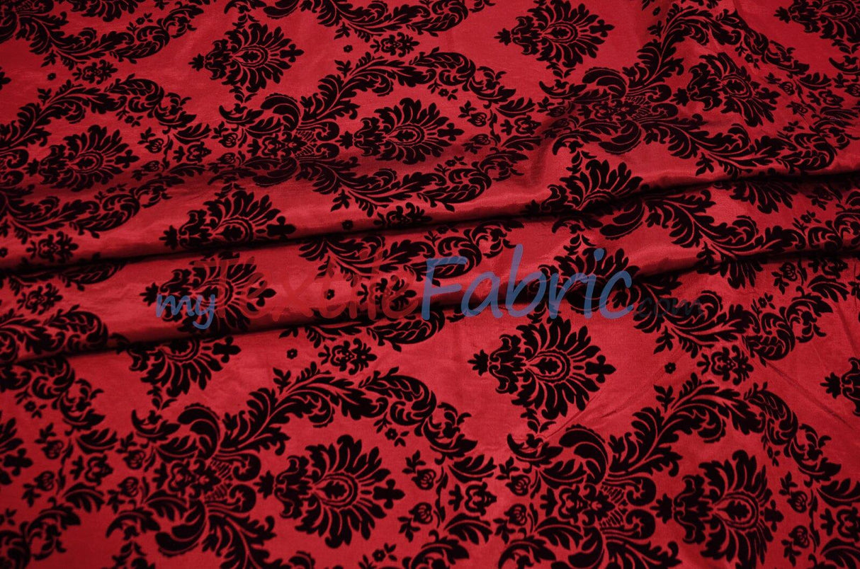 Damask Flocking Taffeta | Flocking Velvet Damask on Taffeta Fabric | 60" Wide | Curtains, Apparel, Cosplay, Costume, Decor | Fabric mytextilefabric Yards Red Damask