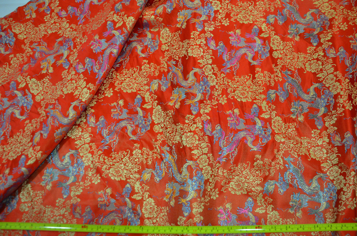New Oriental Dragon Brocade | Chinese Oriental Dragon Brocade | 45" Wide | Chinese Brocade Fabric | Fabric mytextilefabric Yards Red