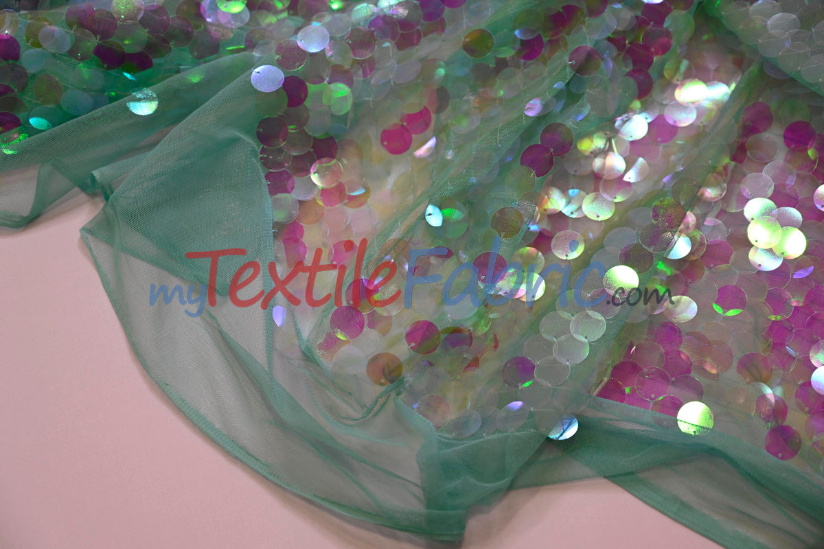 Fish Scale Paillette Sequins Fabric | 9mm Sequins Fabric | 52" Wide | Multiple Colors |