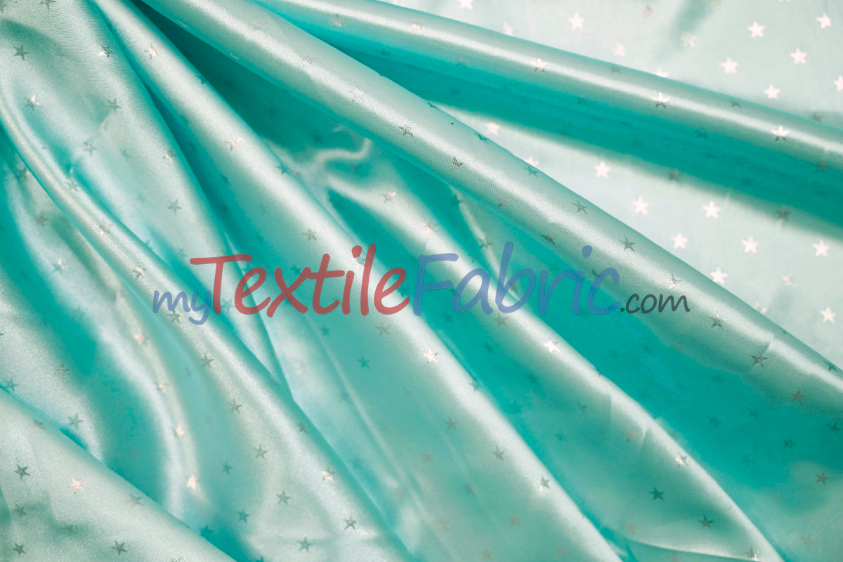 Mini Star Silky Satin Fabric | Soft Mini Star Charmeuse Fabric | 60" Wide | White Pink Mint |