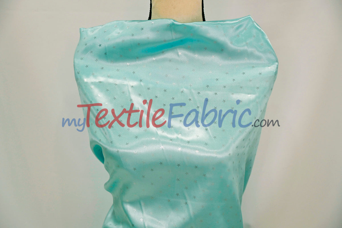 Mini Star Silky Satin Fabric | Soft Mini Star Charmeuse Fabric | 60" Wide | White Pink Mint |