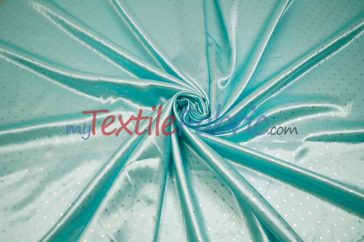 Mini Star Silky Satin Fabric | Soft Mini Star Charmeuse Fabric | 60" Wide | White Pink Mint |