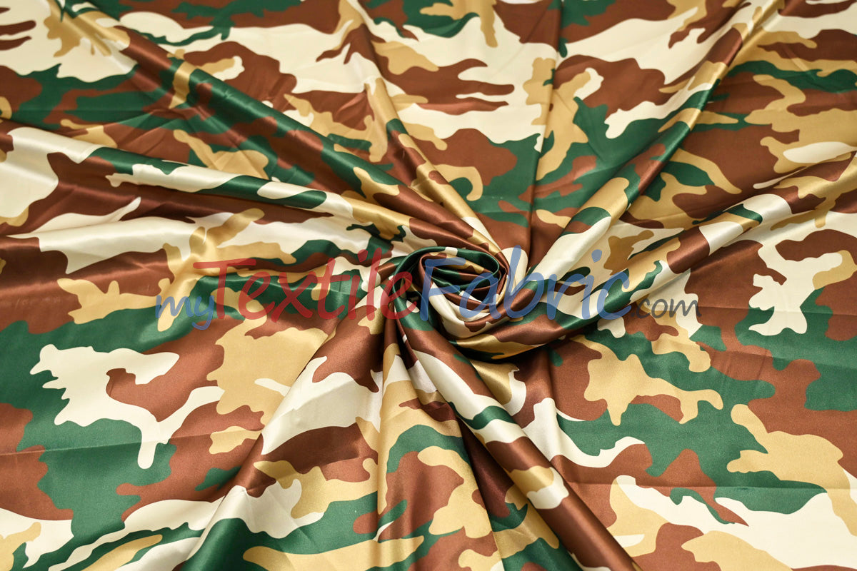 Army Camouflage Satin Print Fabric | Camo Charmeuse Satin | 60" Wide |