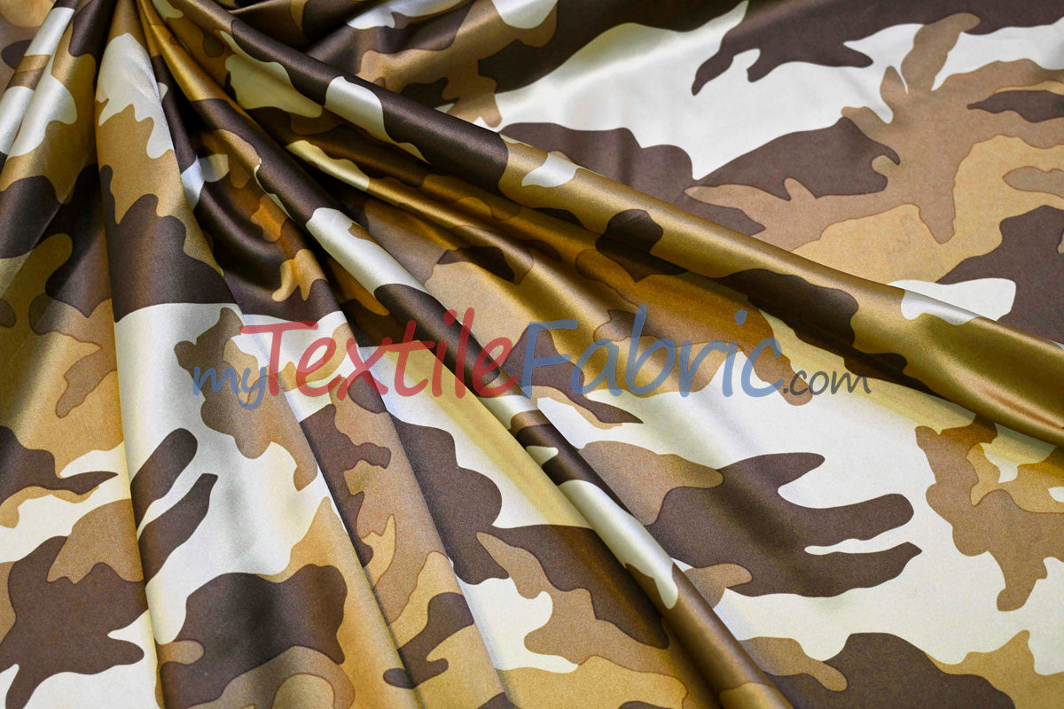 Army Camouflage Satin Print Fabric | Camo Charmeuse Satin | 60" Wide |