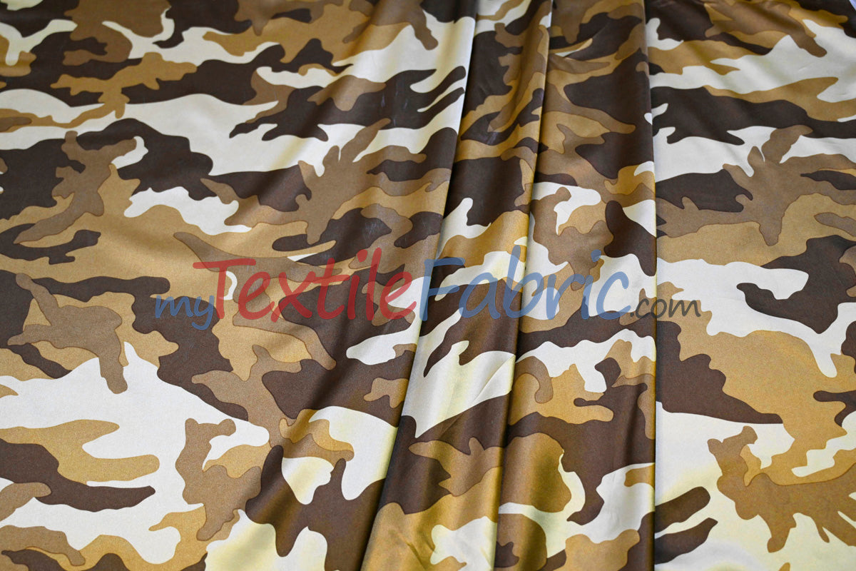 Army Camouflage Satin Print Fabric | Camo Charmeuse Satin | 60" Wide |