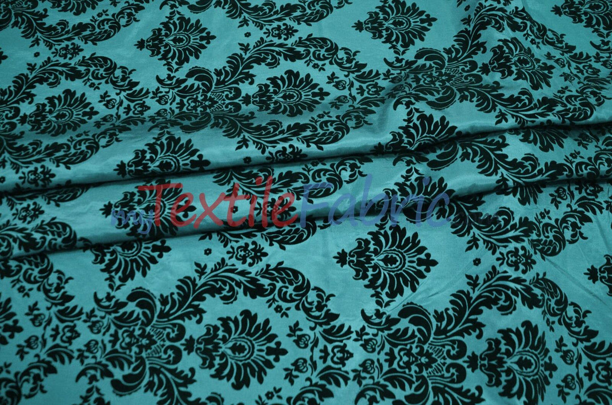 Damask Flocking Taffeta | Flocking Velvet Damask on Taffeta Fabric | 60" Wide | Curtains, Apparel, Cosplay, Costume, Decor | Fabric mytextilefabric Yards Tiffany Black Damask