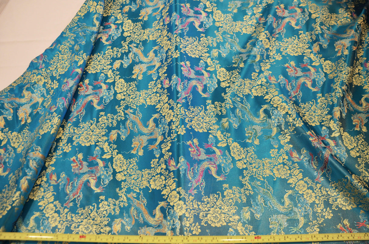 New Oriental Dragon Brocade | Chinese Oriental Dragon Brocade | 45" Wide | Chinese Brocade Fabric | Fabric mytextilefabric Yards Turquoise