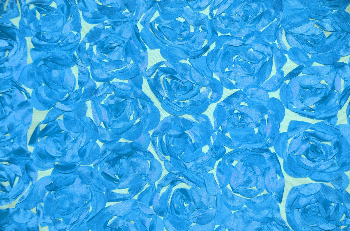 Rosette Satin Bordeaux Fabric | Rose Bordeaux Satin | 52" wide | 3d Floral Satin Embroidered on a Mesh | Multiple Colors |