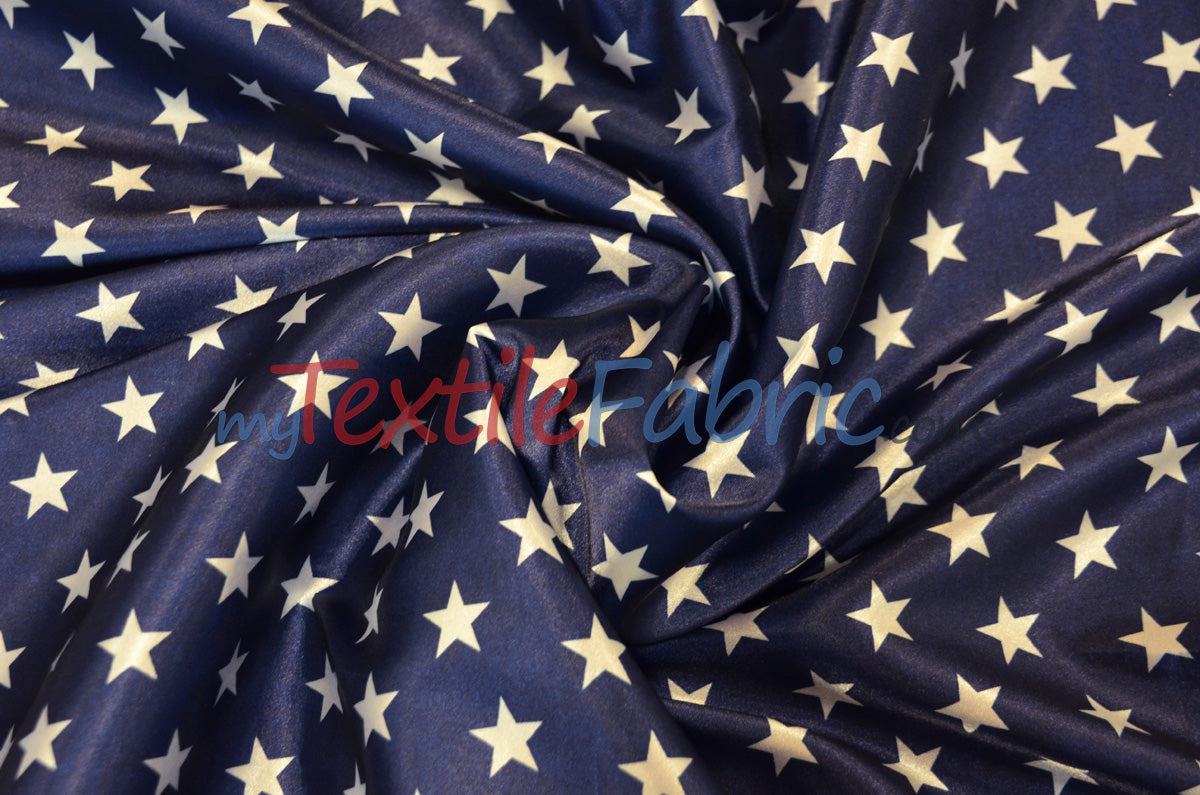 American Star Satin | American Flag in Red, Navy, and Blue Satin | Sold by the Yard x 60" Wide | Charmeuse Satin American Flag Print