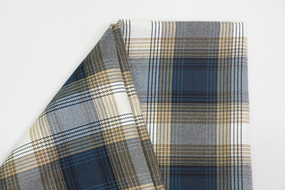 Denim Kilt Fabric | 60" Wide | Denim Tartan Fabric | Soft Poly Rayon Kilt | Decor, Napkins, Scarves, Costumes, Blanket, Kilt |