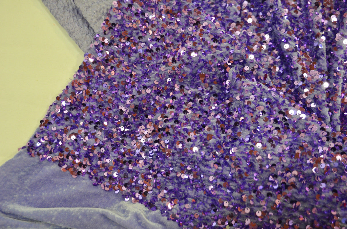 Sequins Stretch Velvet | Sequins on Plush Spandex Velvet | 60" Wide | Multiple Colors |