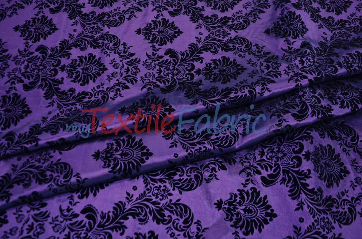 Damask Flocking Taffeta | Flocking Velvet Damask on Taffeta Fabric | 60" Wide | Curtains, Apparel, Cosplay, Costume, Decor | Fabric mytextilefabric Yards Purple Damask