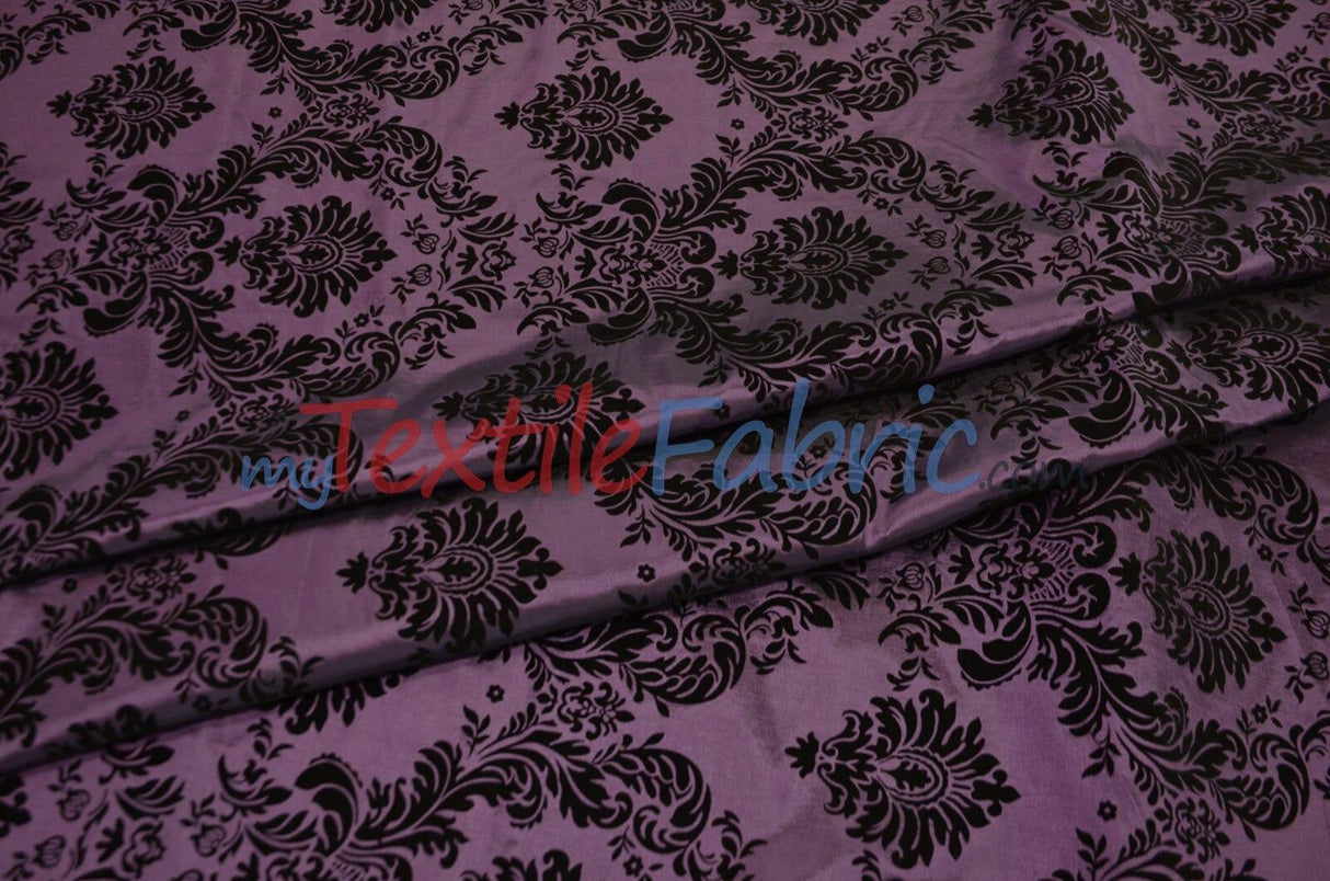 Damask Flocking Taffeta | Flocking Velvet Damask on Taffeta Fabric | 60" Wide | Curtains, Apparel, Cosplay, Costume, Decor | Fabric mytextilefabric Yards Light Plum Damask