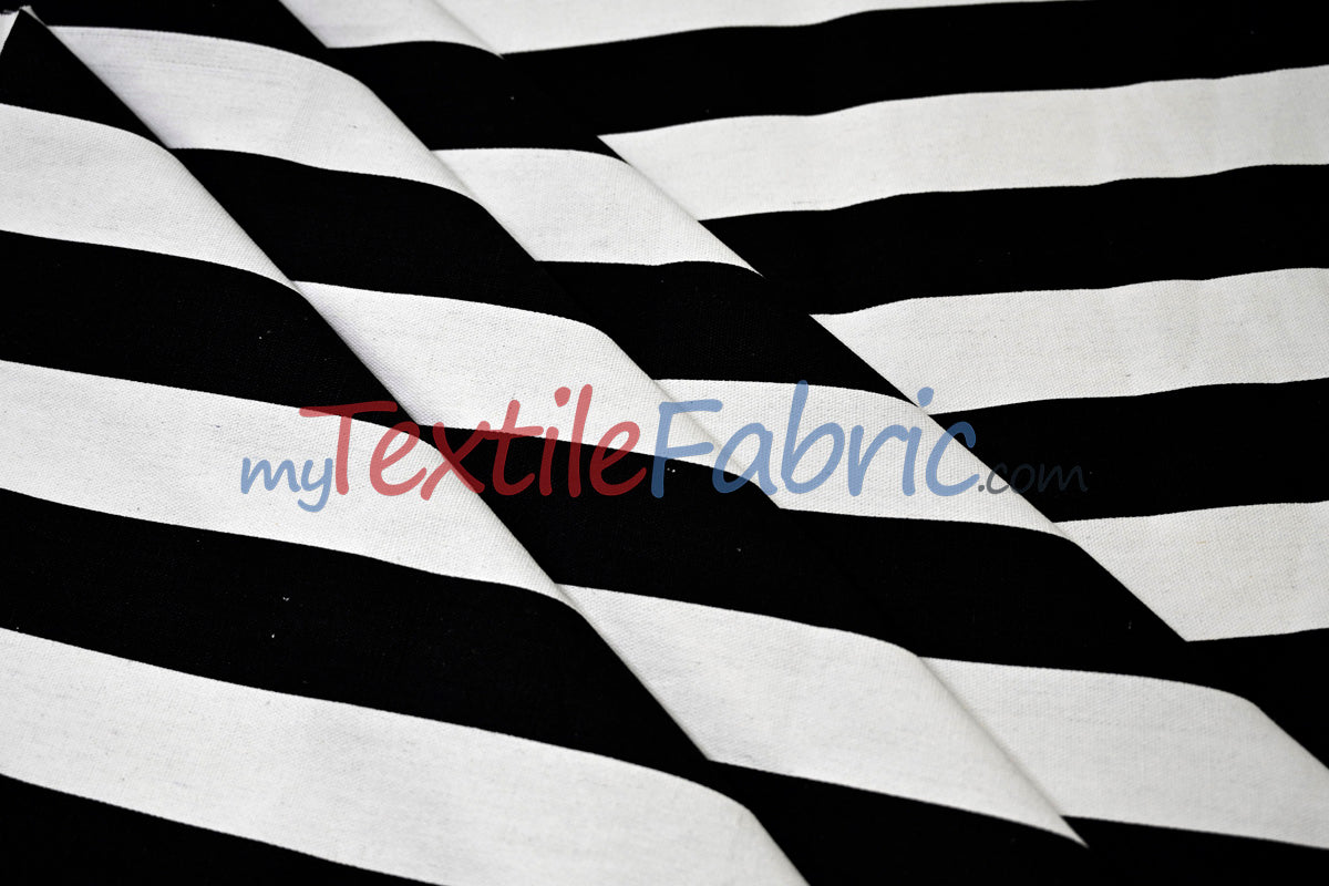 10 Oz 100% Cotton Canvas 2" Stripe | Outdoor Fabric | 60" Wide | Multiple Colors |