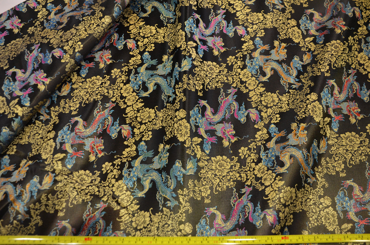 New Oriental Dragon Brocade | Chinese Oriental Dragon Brocade | 45" Wide | Chinese Brocade Fabric | Fabric mytextilefabric Yards Black