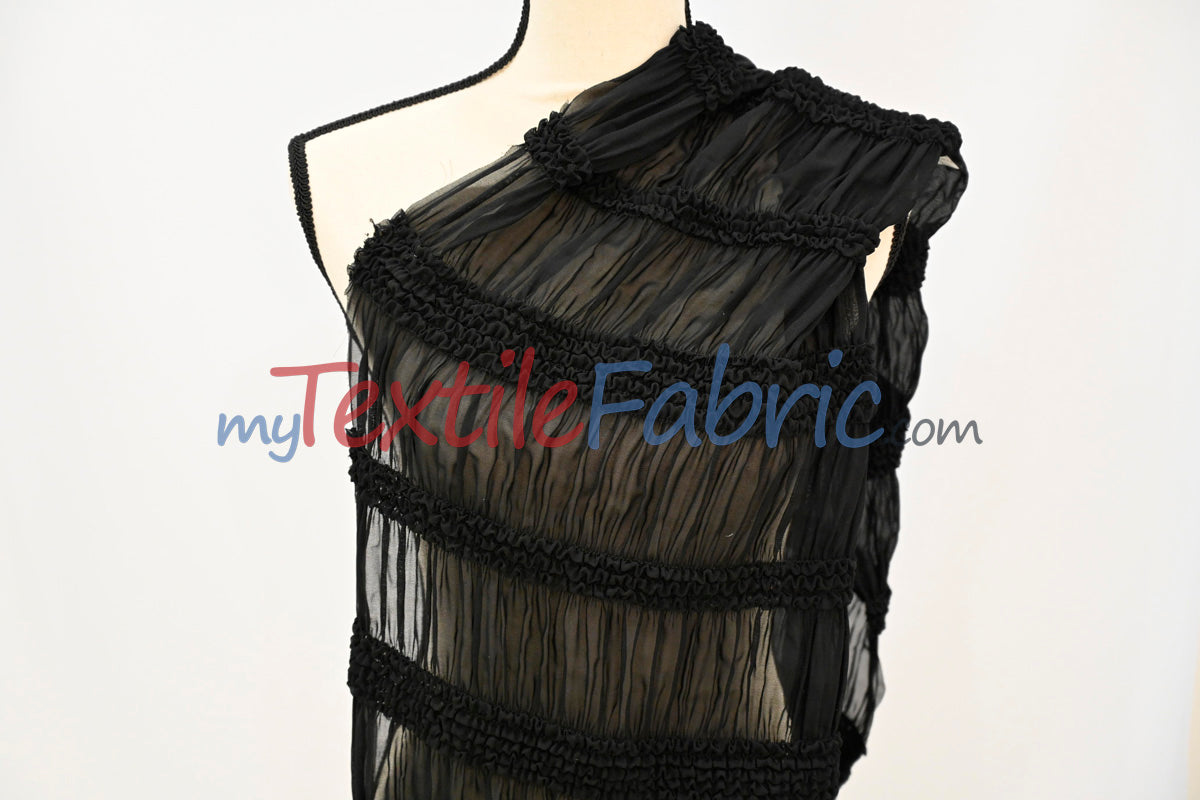 Pleated Ruffle Chiffon Fabric | Lightweight Texture | 100% Polyester | 44/46" Wide