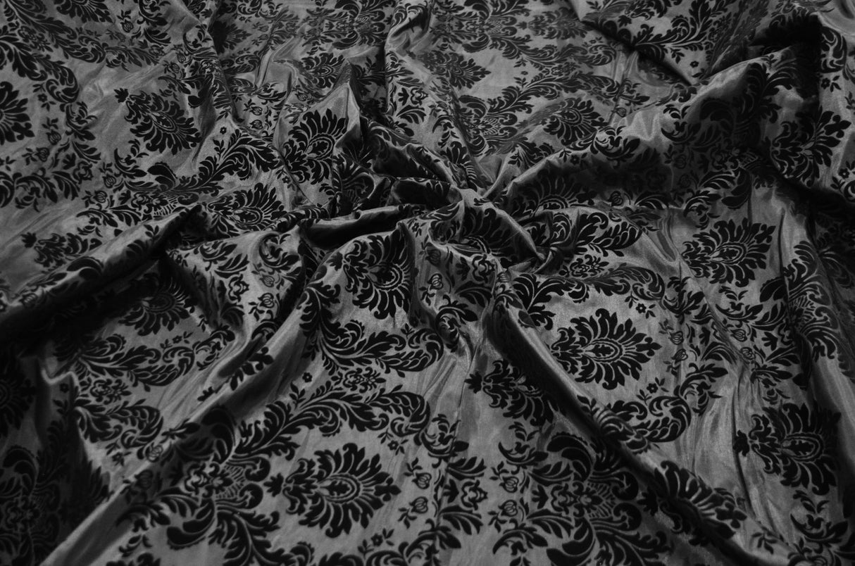 Damask Flocking Taffeta | Flocking Velvet Damask on Taffeta Fabric | 60" Wide | Curtains, Apparel, Cosplay, Costume, Decor | Fabric mytextilefabric Yards Black on Black Damask