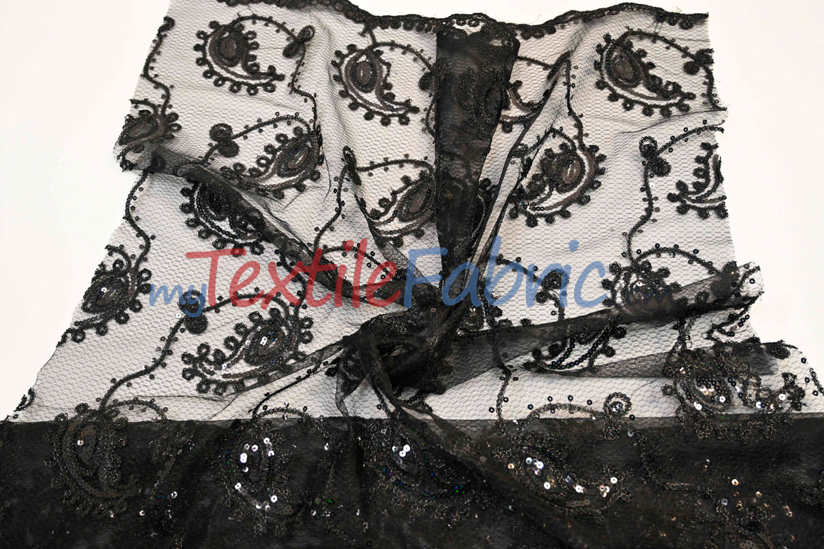 Coco Paisley Sheer Embroidery | Double Scallop Lace | 52" Wide |