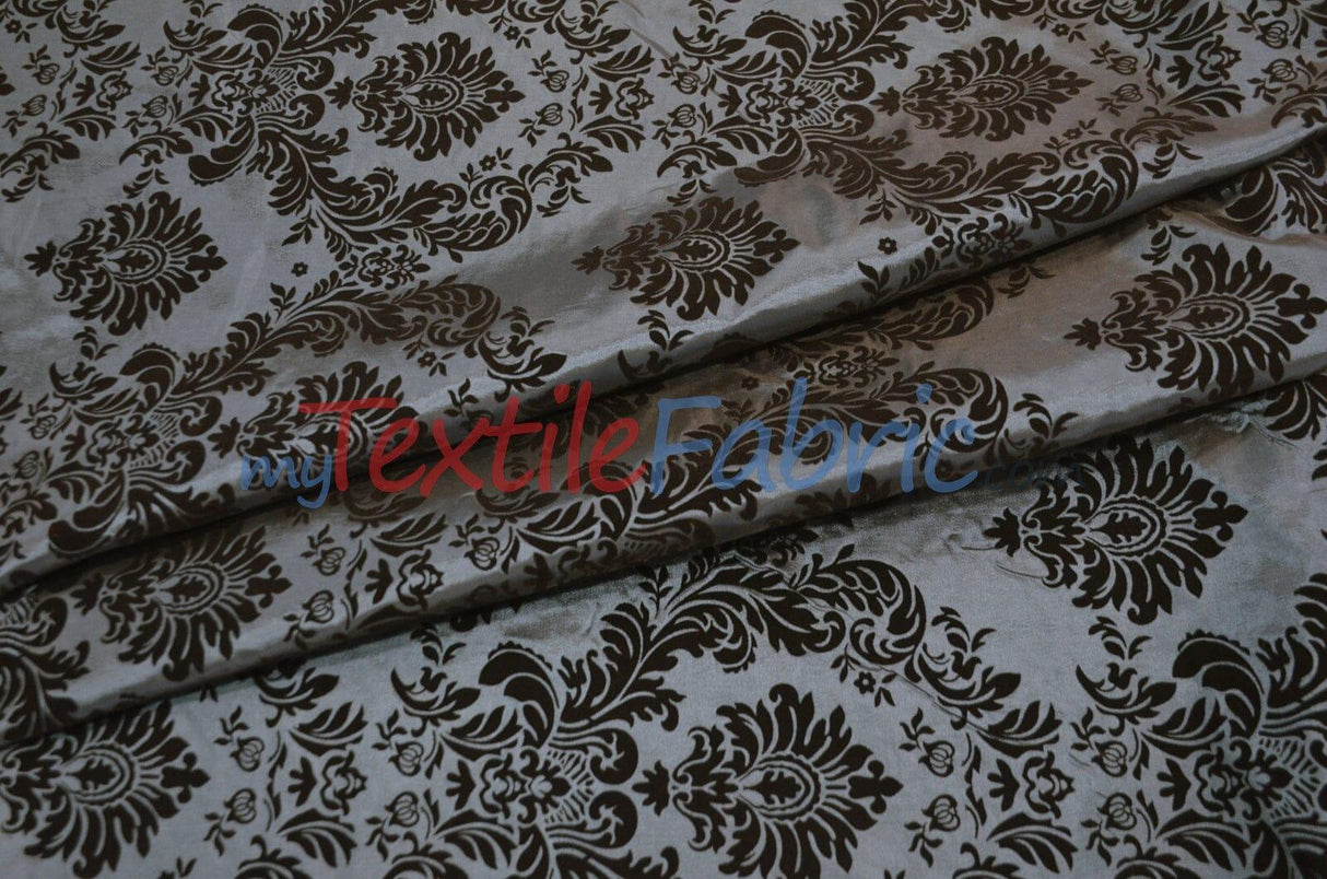 Damask Flocking Taffeta | Flocking Velvet Damask on Taffeta Fabric | 60" Wide | Curtains, Apparel, Cosplay, Costume, Decor | Fabric mytextilefabric Yards Charcoal Damask