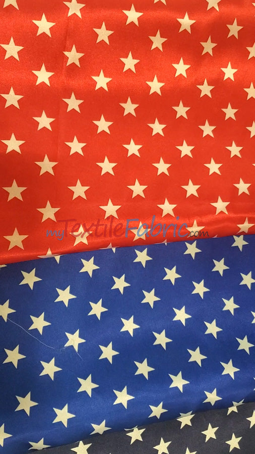 American Star Satin | American Flag in Red, Navy, and Blue Satin | Sold by the Yard x 60" Wide | Charmeuse Satin American Flag Print