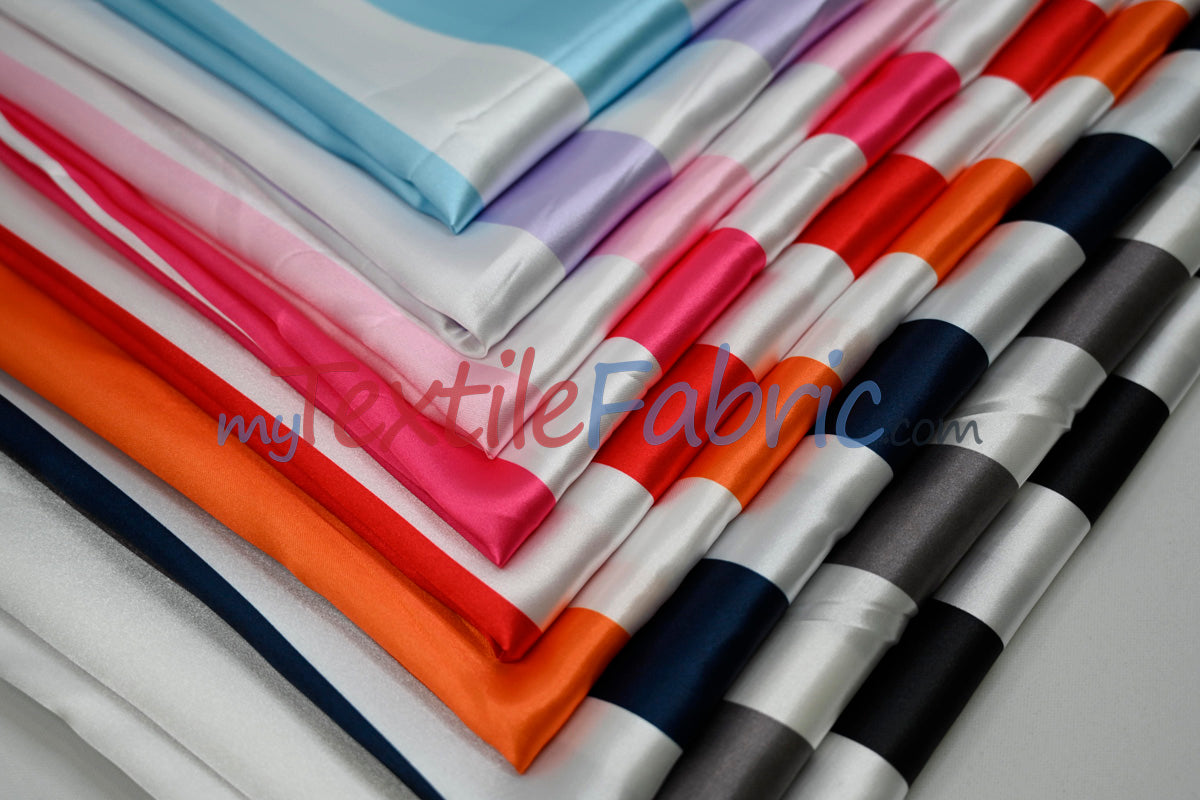 2" Stripe Satin Fabric | Soft Satin Stripe Charmeuse Fabric | 60" Wide | Multiple Colors |