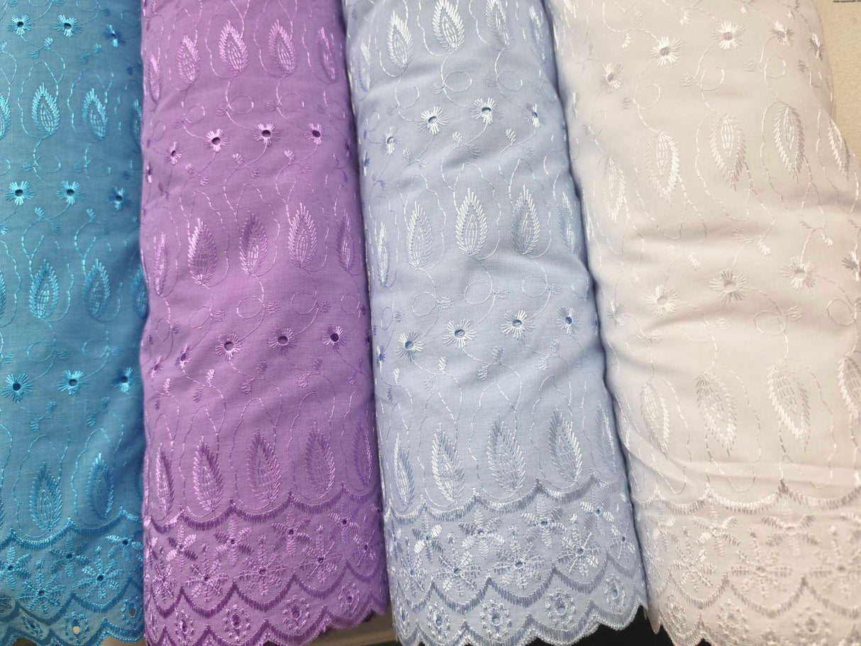 Polyester Cotton Eyelet Embroidery | Double Sided Border | 45" Wide | Medium Eyelet |