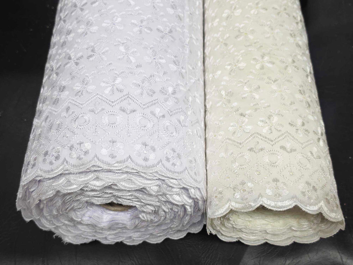 Polyester Cotton Heavy Eyelet Embroidery | Double Sided Scallop | 45" Wide | Multiple Colors |