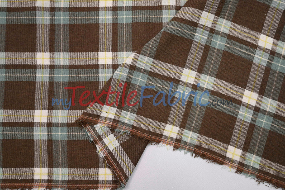 Plaid Flannel Fabric | Brushed Cotton Face | 80% Polyester 20% Cotton | 7 oz | Soft & Cozy Apparel Fabric
