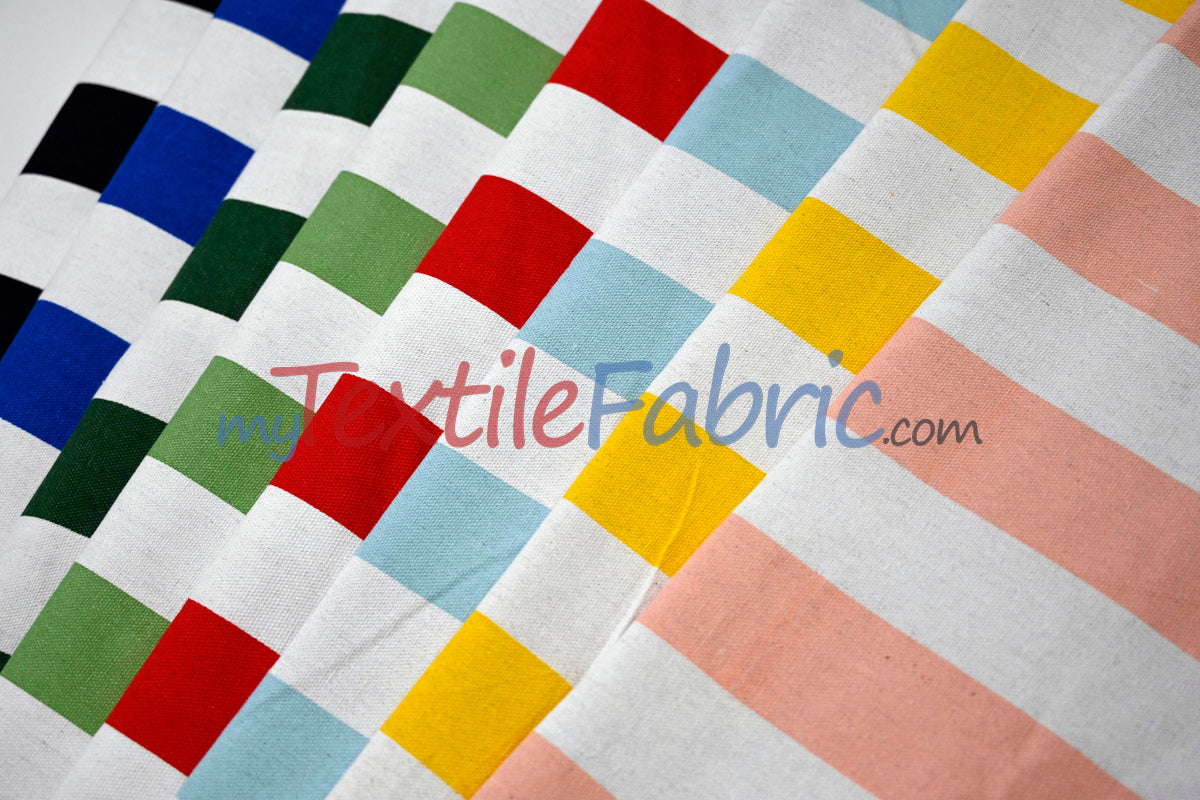 10 Oz 100% Cotton Canvas 2" Stripe | Outdoor Fabric | 60" Wide | Multiple Colors |