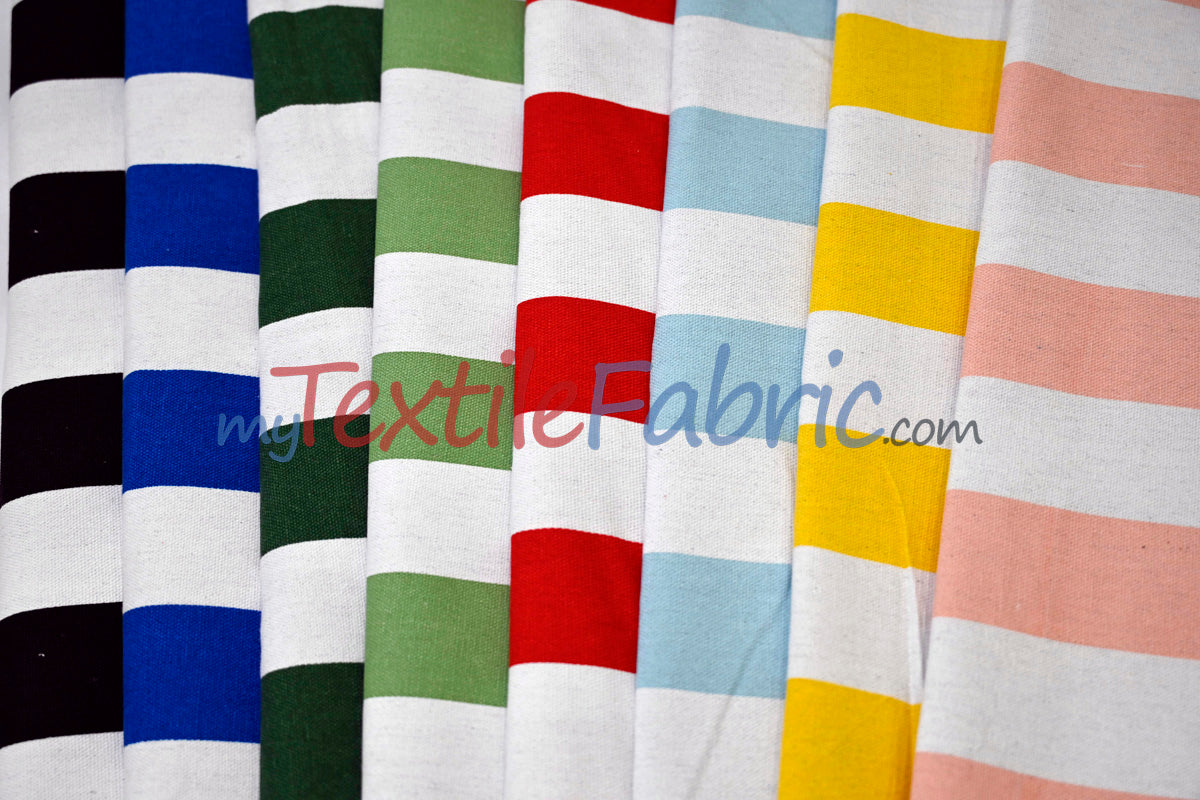 10 Oz 100% Cotton Canvas 2" Stripe | Outdoor Fabric | 60" Wide | Multiple Colors |