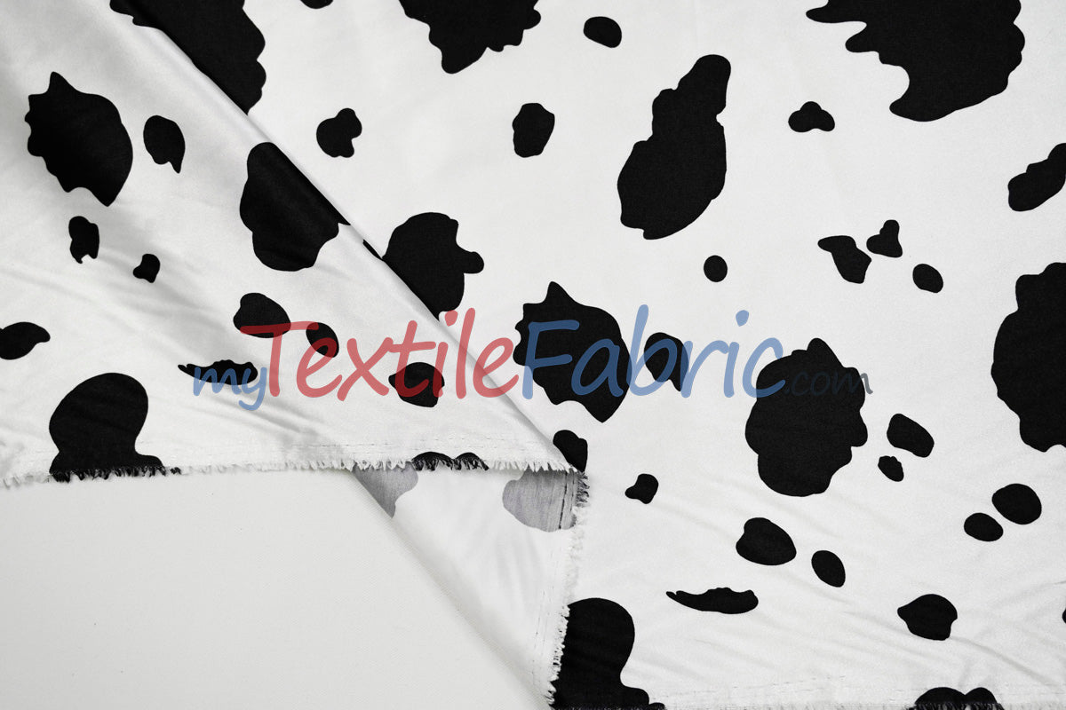 White Black Cow Satin Print Fabric | Cow Charmeuse Satin | 60" Wide |